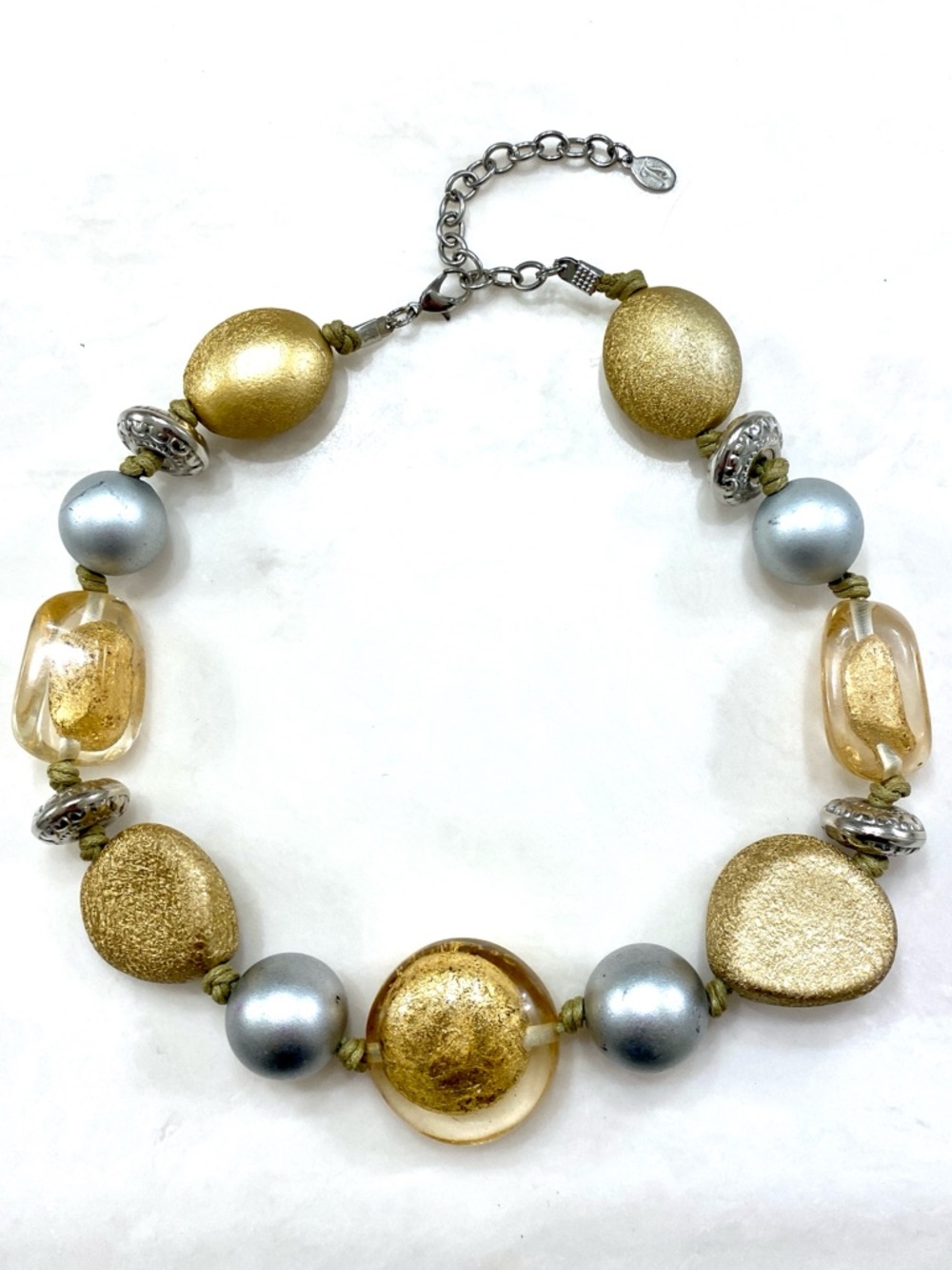 JS Collections Vintage Gold and Silver Bead Statement Necklace